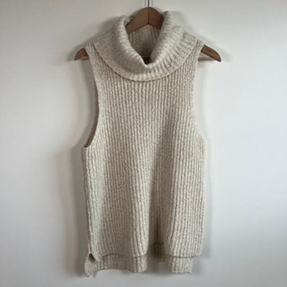 Aeropostale Sweater Sleeveless Knit Turtleneck Cowl Cabincore Fall Cream Size M - Picture 1 of 9